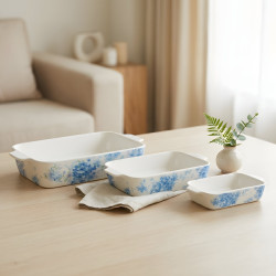 Floral Porcelain Casserole Set 3 Pcs